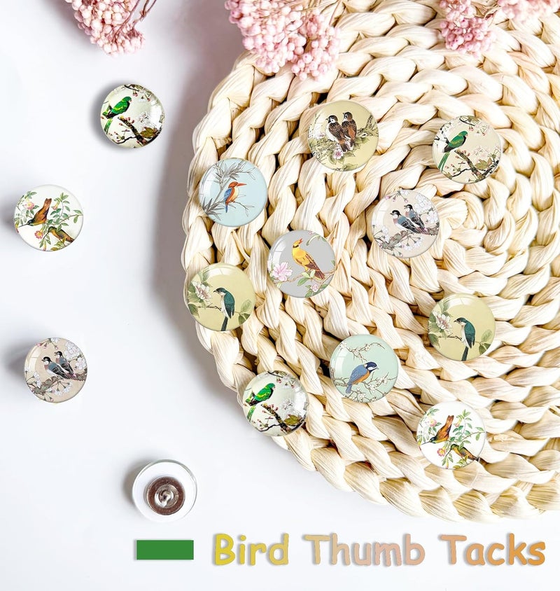 Tandarui 24Pcs Bird Decorative Pins and Tacks, Thumb Tacks for Bulletin Board,Cork Board Thumbtacks,Pin Board for Cork Board,Office Decor,or Home Décor - Image 2